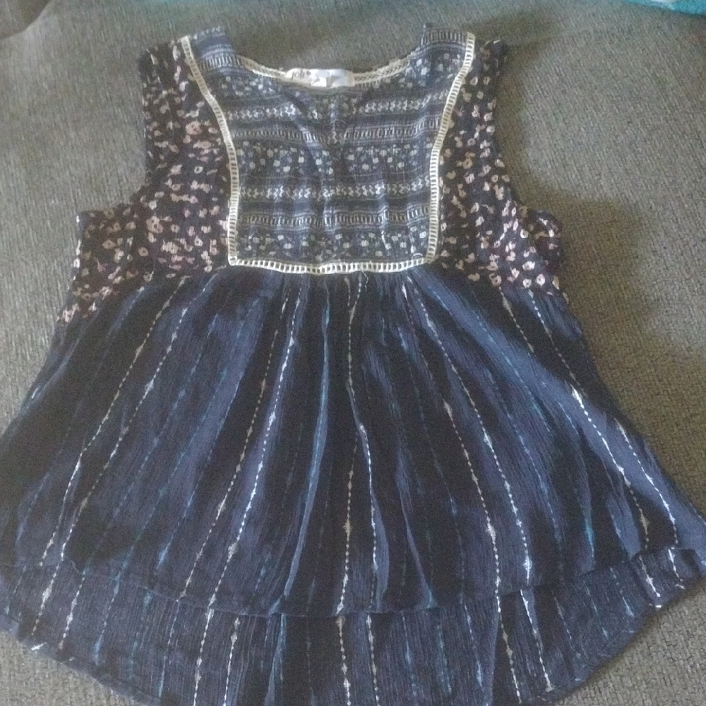 Jolt Navy Cream Floral Sleeveless Tank Top Size Medium